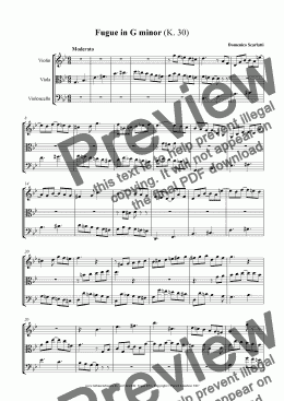 page one of Scarlatti: Fuga K30 in G minor arranged for string trio