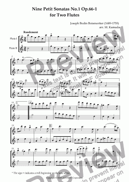 page one of Nine Petit Sonatas No.1 Op.66-1 for Two Flutes
