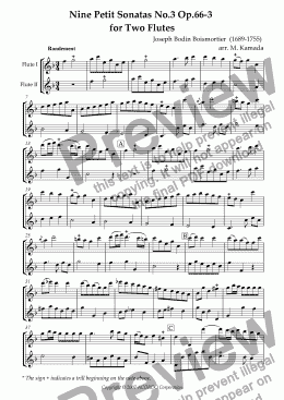 page one of Nine Petit Sonatas No.3 Op.66-3 for Two Flutes