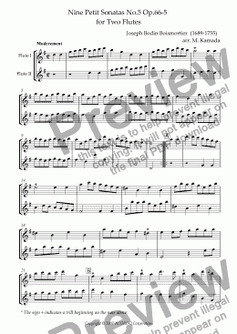 page one of Nine Petit Sonatas No.5 Op.66-5 for Two Flutes