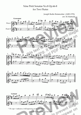 page one of Nine Petit Sonatas No.8 Op.66-8 for Two Flutes