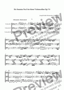 page one of Six Sonatas No.5 for Three Violoncellos Op.7-5