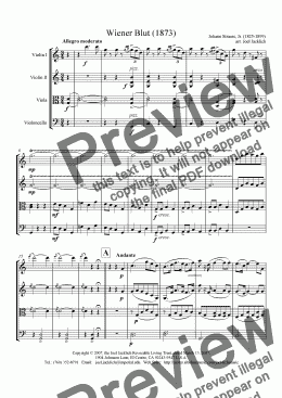 page one of Wiener Blut Waltzes, Op. 354 for String Quartet