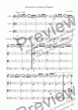 page one of Diversions on a Theme by Paganini - String Quartet / Orchestra