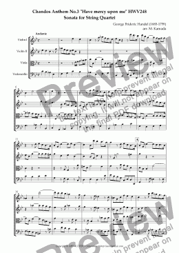 page one of Chandos Anthem No.3 "Have mercy upon me" HWV248 Sonata for String Quartet
