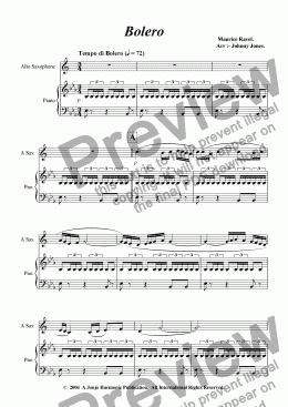 page one of Bolero   (Alto Sax and Piano)