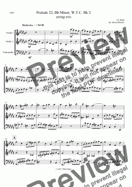 page one of Prelude No. 22, Bb minor, WTC Bk 2 (string trio)