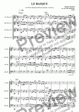 page one of Le Basque - for Horn quartet [mixed solo lines]