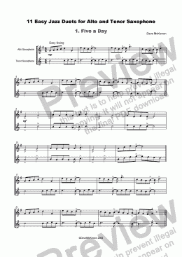 page one of 11 Easy Jazz Duets for Alto and Tenor Saxophone