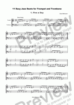 page one of 11 Easy Jazz Duets for Trumpet and Trombone