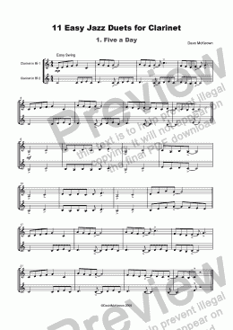 page one of 11 Easy Jazz Duets for Clarinet