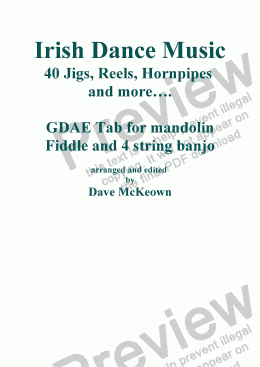 page one of Traditional Dance Music of Ireland, GDAE tab for Mandolin Vol.1. 40 Jigs, Reels and more
