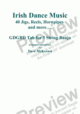 page one of Traditional Dance Music of Ireland, GDGBD tab for 5 String Banjo Vol.1. 40 Jigs, Reels and more