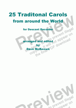 page one of 25 Traditonal Carols from around the World for Descant Recorder