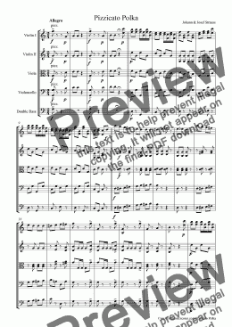 page one of Strauss Pizzicato Polka for String Orchestra