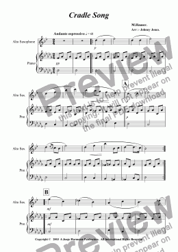 page one of Cradle Song   (Alto Saxophone and Piano)