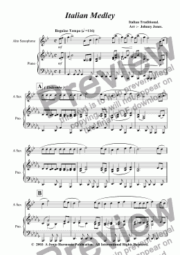 page one of Italian Medley   (Alto Saxophone and Piano)