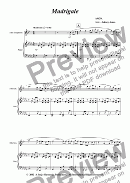 page one of Madrigale   (Alto Sax and Piano)