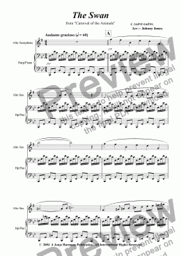 page one of Swan from Carnivale of the Animals The  Alto Sax a Piano
