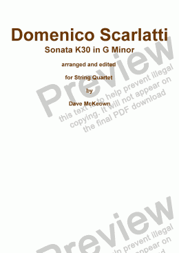 page one of Scarlatti ’The Cat’ Sonata K30 for String Quartet