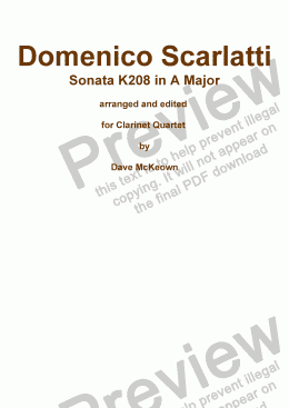 page one of Scarlatti Sonata K208 for Clarinet Quartet