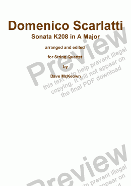 page one of Scarlatti Sonata K208 for String Quartet