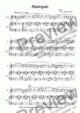 page one of Madrigale   (Flute and Piano)