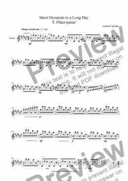 page one of Short Moments in a Long Day No 5 'Pitter-Patter' for solo violin