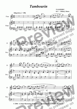 page one of Tambourin   (Gossec's,  Flute and Piano)