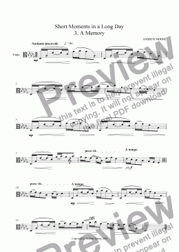 page one of Short Moments in a Long Day No 3. 'A Memory' for solo viola