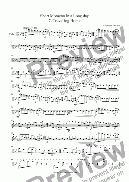 page one of Short Moments in a Long Day No 7 'Travelling Home' for solo viola