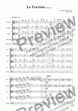 page one of La Traviata  [String 5tet]