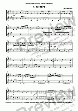 page one of 12 Mozart Duets for Clarinet and Alto Saxophone