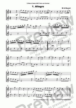 page one of 12 Mozart Duets for Flute and Clarinet