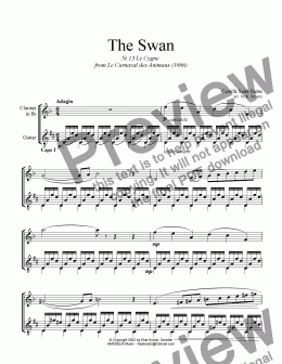 page one of The Swan / Le Cygne for clarinet in Bb and guitar, Eb major (Capo I)