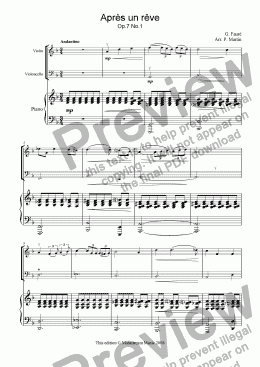 page one of Apres un reve - Piano Trio