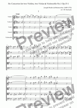 page one of Six Concertos No.1 for two Violins, two Violas & Violoncello Op.15-1