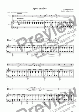 page one of ’Apres un reve’ arranged for Viola & Piano