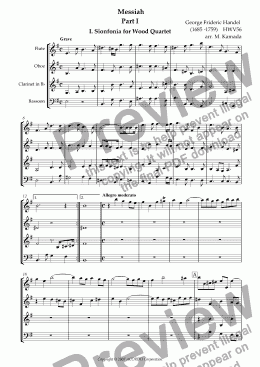 page one of Messiah Part-I 1.Sinfonia for Wood Quartet HWV56