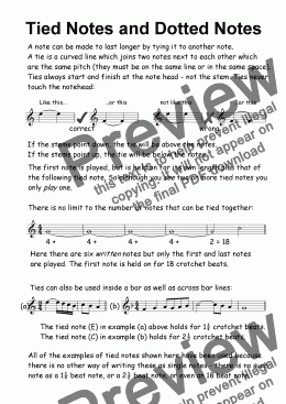 page one of Helpsheet: Tied Notes and Dotted Notes