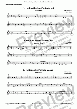 page one of  16 Favourite Hymns Vol.2 for Solo Descant Recorder and Piano