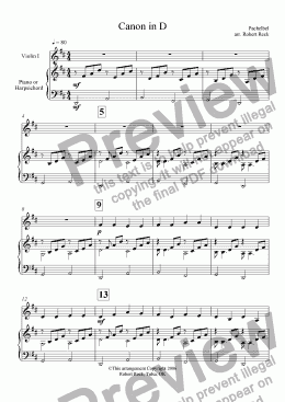 page one of Canon in D Major - Pachelbel (Piano and Easy Solo Violin or other instrument)