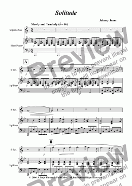 page one of Solitude   (Soprano Sax and Piano)