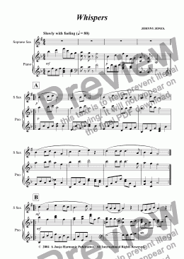 page one of Whispers   (Soprano Sax and Piano)
