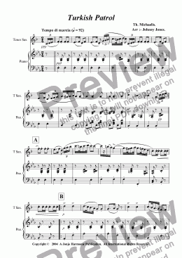page one of Turkish Patrol   (Tenor Sax and Piano)
