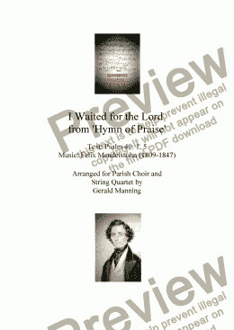 page one of Anthems For All Occasions -  I Waited For  The Lord - from the 'Hymn of Praise' - Mendelssohn, F. - arr. for Parish Choir & String Quartet by Gerald Manning
