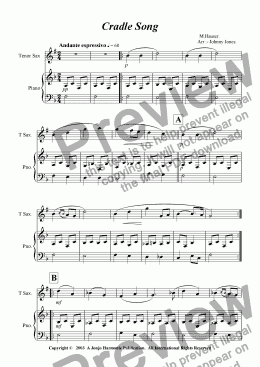page one of Cradle Song   (Tenor Saxophone and Piano)