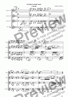 page one of 4. Agitated (from Four Pieces for Clarinet Quartet)