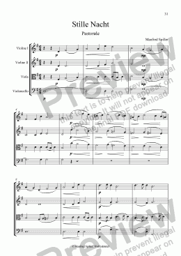 page one of Weihnachtliche Musik für Streichquartett. Stille Nacht.