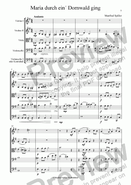 page one of Weihnachtliche Musik für Streichquintett. Maria durch ein Dornwald ging.